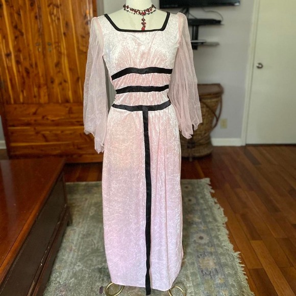 Dresses & Skirts - Lily Munster Pink Crushed Velvet Medieval Renaissance Gown Costume Sheer Sleeve